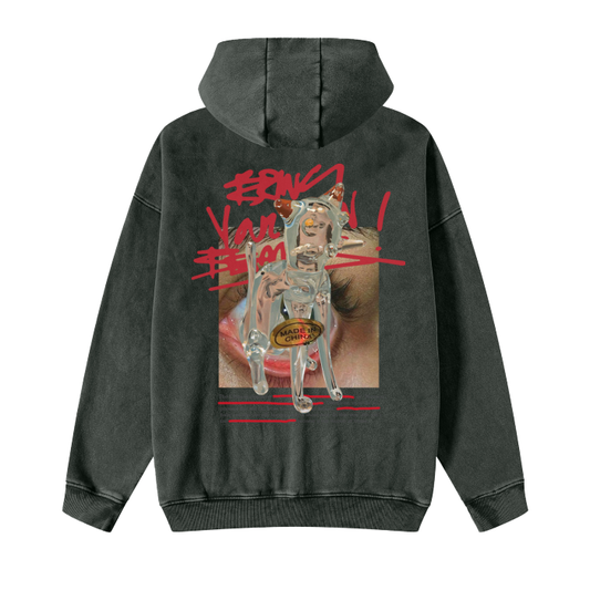 Streetwear Acid Washed Zip Fleece  Jacket